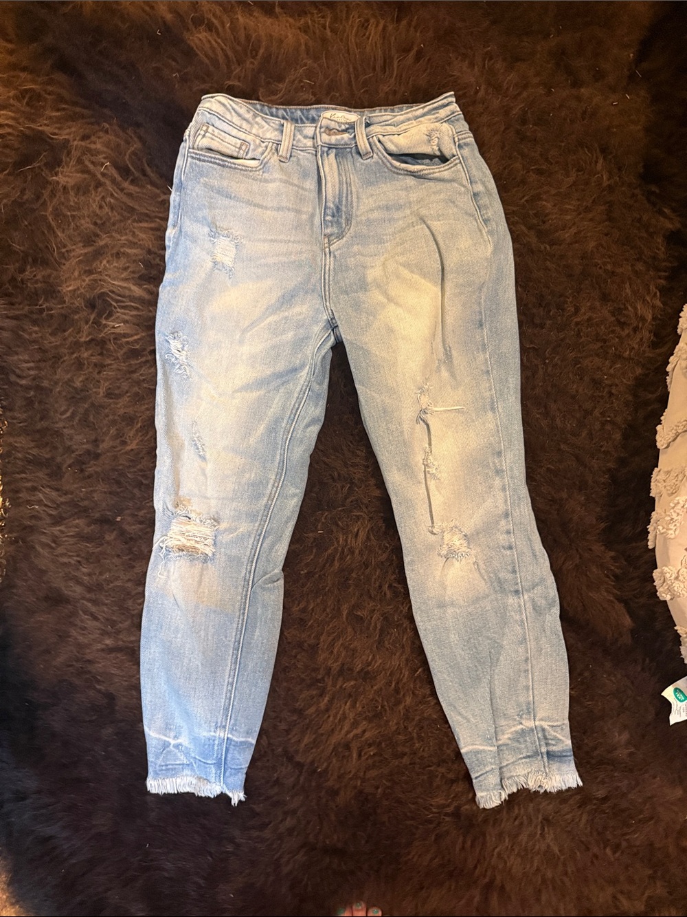 Women’s KanKan Light Blue Distressed Cropped Jeans - Casual Tapered Fit